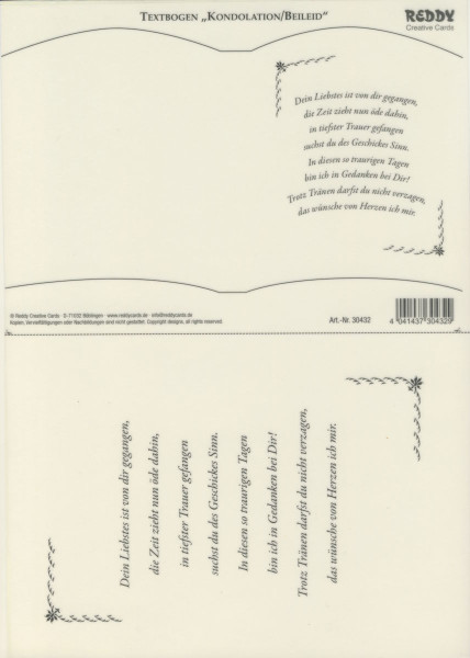 30432 Tranpsarentpapier Bookatrix Textbogen Kondolenz