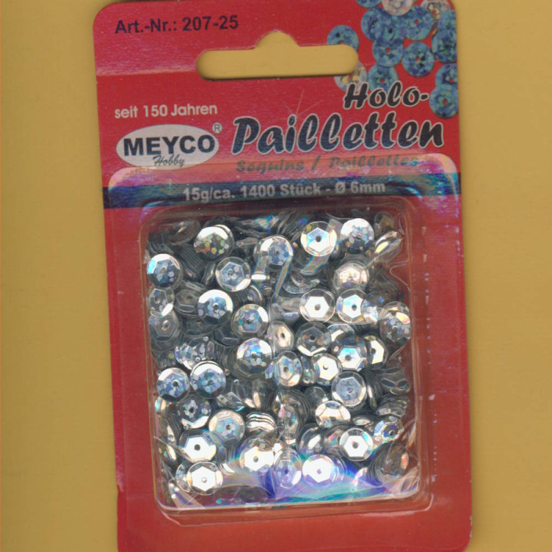 207-25 Pailletten gewölbt 6mm hologramm silber 15g