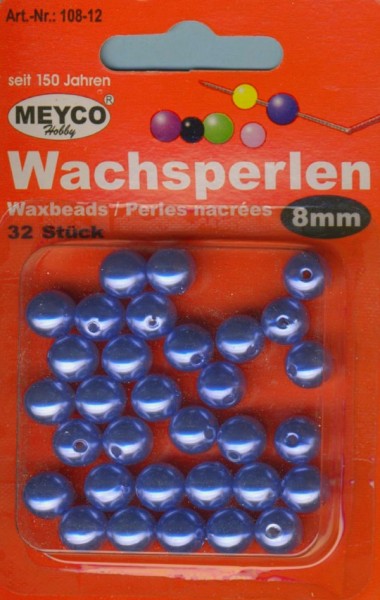 10812 Wachsperlen 8mm mittelblau 32 Stück