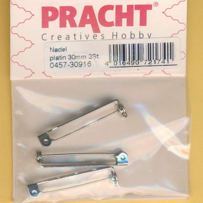 0457-30916 Broschennadeln 30mm platin 3 Stück