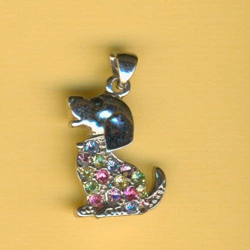 22614003 Metallanhänger Hund mit Strasssteinen 24x17mm platin