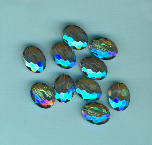 10689w Glasschliffperlen flach oval 12x16mm blau AB 10 Stück