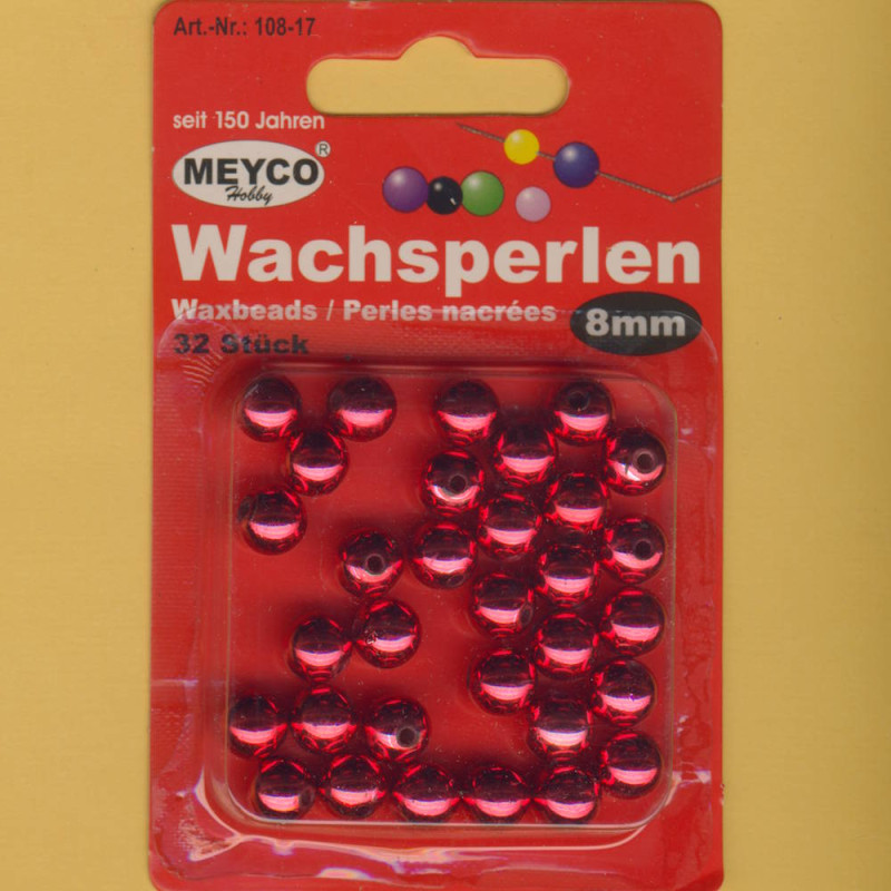 108-17 Wachsperlen 8mm rot metallic 32 Stück