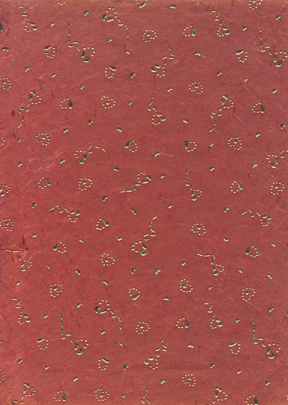 5119121 Naturpapier Strohseide mit Motiv rot gold