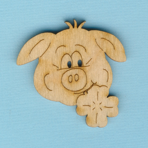 bth9403 Holzknopf Schweinekopf mit Kleeblatt 4cm