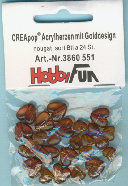 3860551 Acrylperlen Herzen mit Golddesign nougat 24 Stück