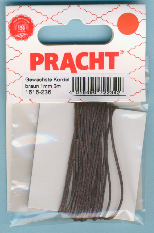1616236 Gewachste Kordel 1mm braun 3m