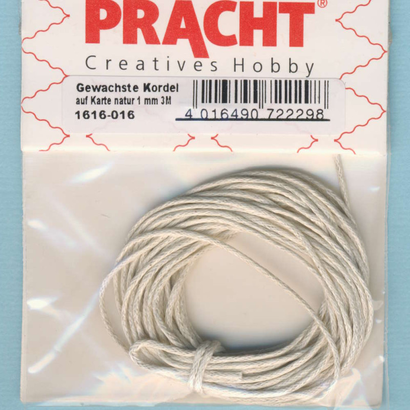 1616-016 Gewachste Kordel 1mm natur 3m