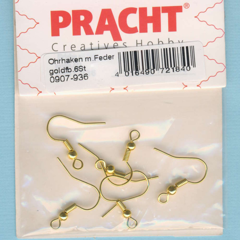 0907-936 Ohrhaken mit Feder goldfarben 6 Stück