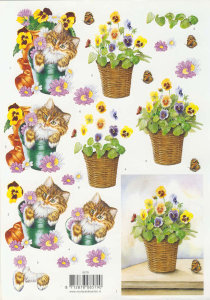 8579 3D Motivbogen A4 Katze im Blumentopf