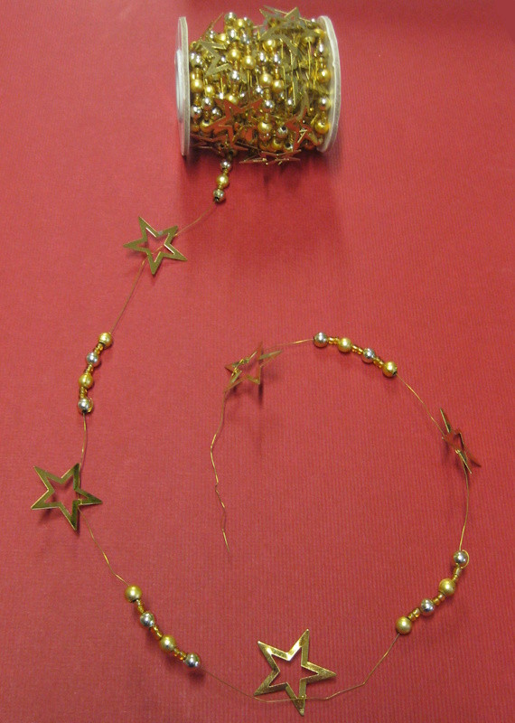 67020018Deko Kette Weihnachten Sterne mit Perlen gold 10m