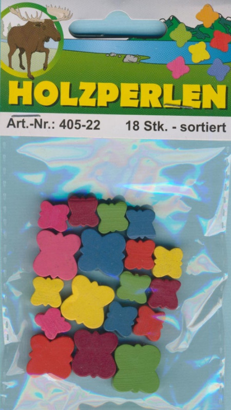 405-22 Holzperlen Schmetterlinge 18 Stück sortiert
