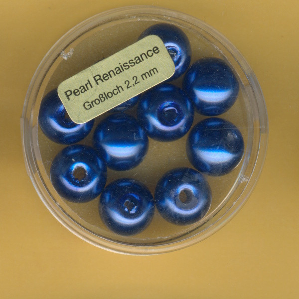 0790-10174 Großloch Glaswachsperlen 10mm blau 10 Stück