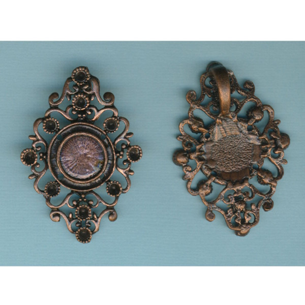 4917-13981 Metall Anhänger Ornament Raute altkupfer 55x38mm
