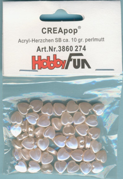 3860274 Acrylperlen Herzchen 9mm perlmutt ca. 10g
