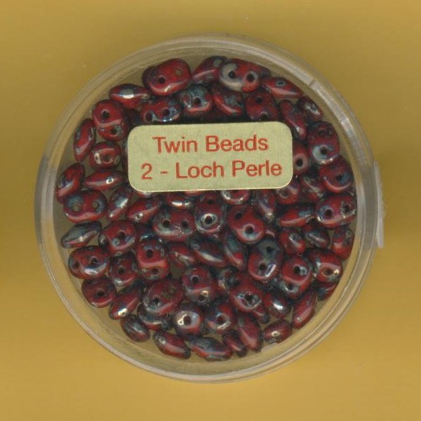 967305814 Super Duo Beads 2,5x5mm rot marmor 8g