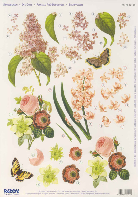 82104 3D Stanzbogen A4 Flieder Iris und Anemone