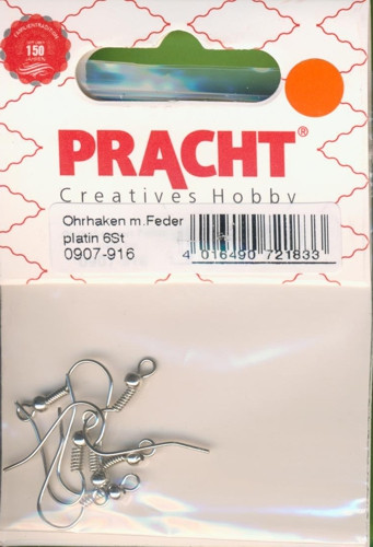 0907-916 Ohrhaken mit Feder platin 6 Stück