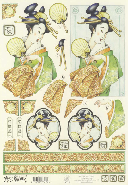 c2592 3D Motivbogen A4 Geisha grün