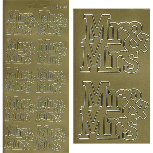 4044g Sticker Hochzeit Mr und Mrs 2 gold