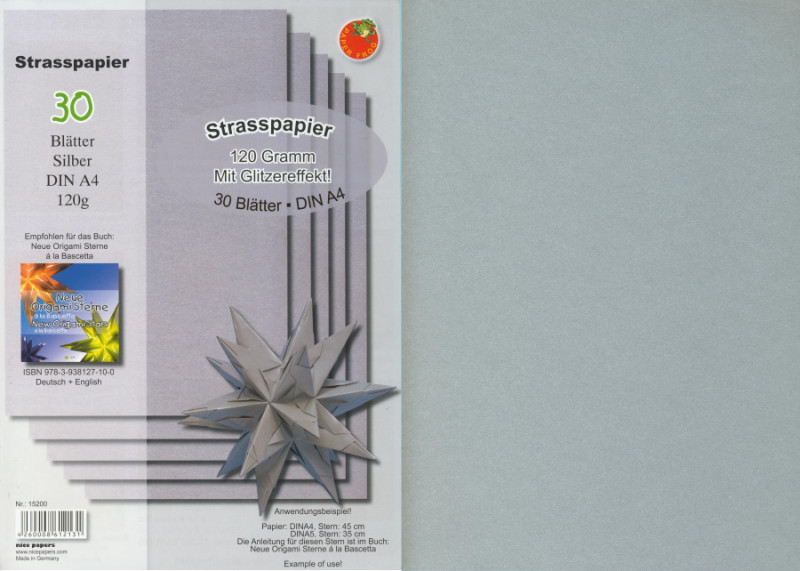 1625901 Strasspapier silber für Origami Sterne DIN A4 120g/qm 30 Blatt