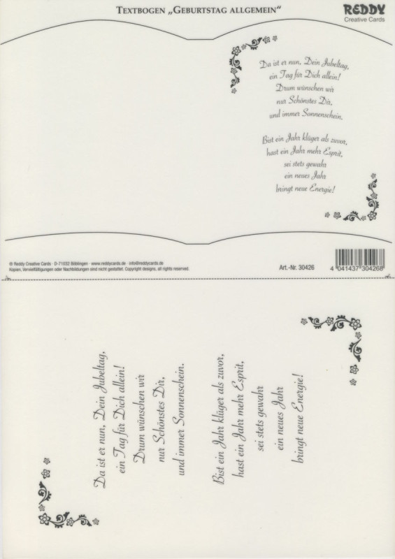 30426 Transparentpapier Bookatrix Textbogen Geburtstag allgemein