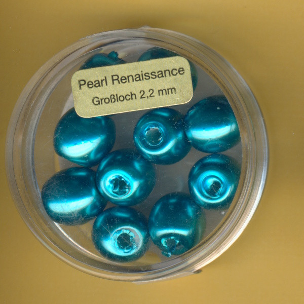 0790-10894 Großloch Glaswachsperlen 10mm türkis 10 Stück