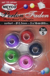 Perlonfaden sortiert 0,3mm 5x10m