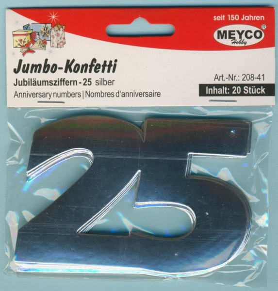 20841 Jumbo Konfetti Jubiläumsziffer 25 silber 20 Stück