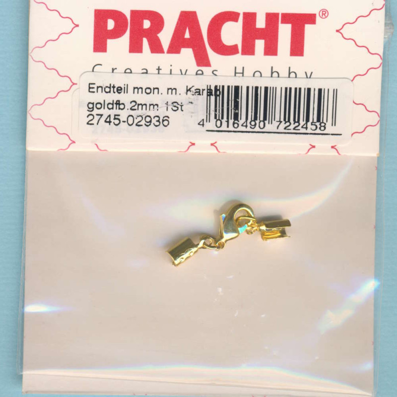 2745-02936 Endteil montiert mit Karabiner 2mm goldfarben