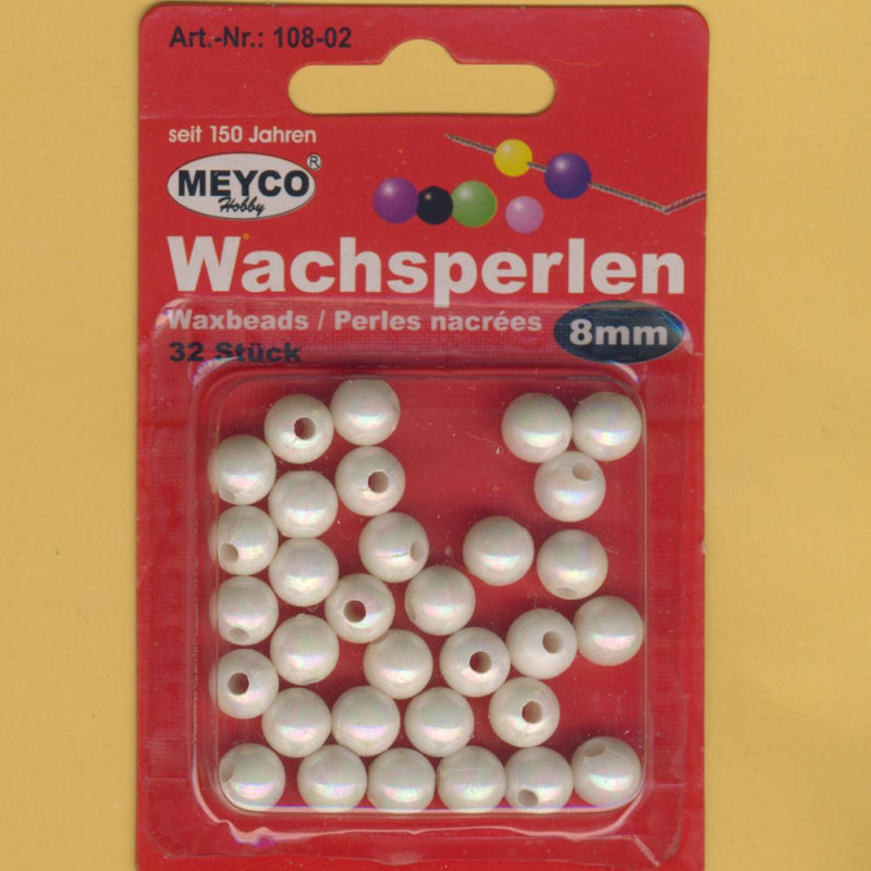 108-02 Wachsperlen 8mm weiß irisierend 32 Stück