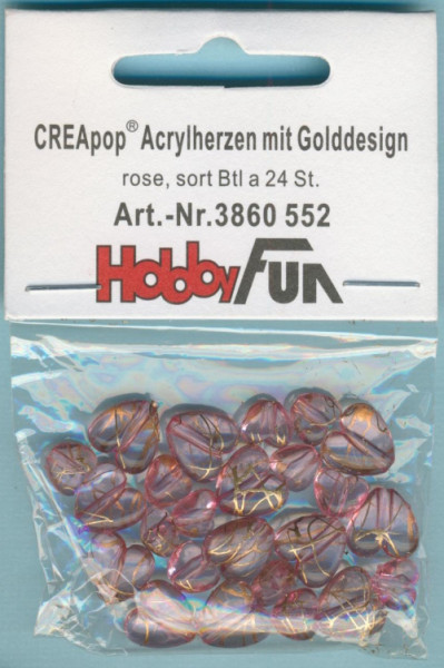 3860552 Acrylperlen Herzen mit Golddesign rose 24 Stück