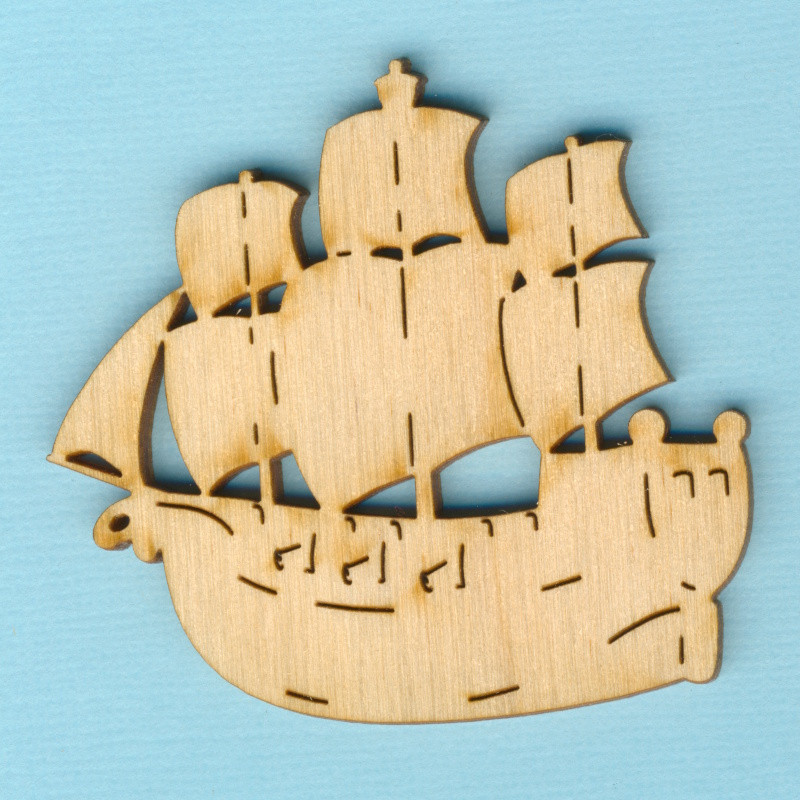 prh2306 Holz Deko Schiff Dreimaster 6cm