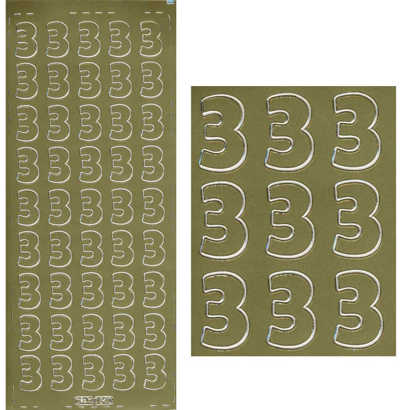 pu540g Sticker Ziffer 3 20mm gold