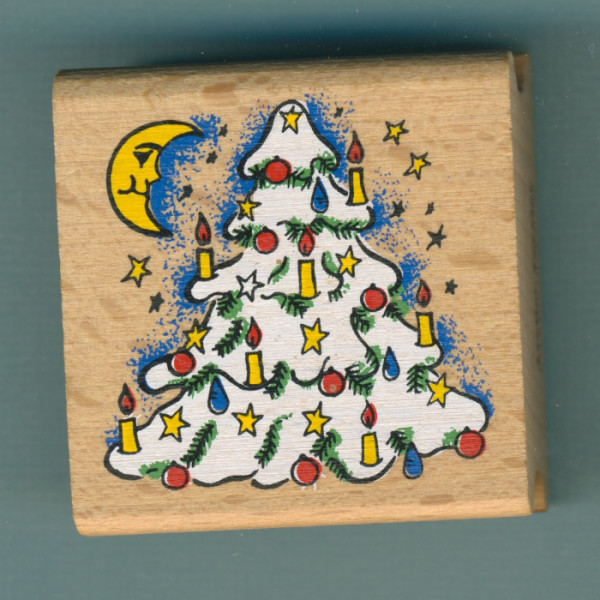 61223002 Holzstempel Weihnachtsbaum mit Mond 4,5x4,5cm