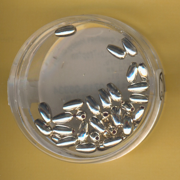 0713-06914 Wachsperlen Tropfen 3x6mm silber metallic 35 Stück