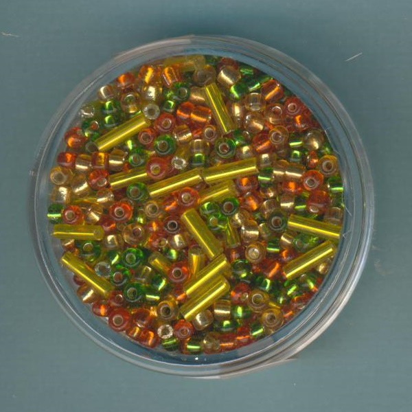 77064 Rocailles Stifte Mix gelb orange grün Silbereinzug 17g