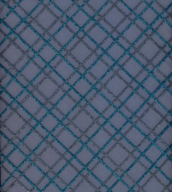 Vlies Oriental eisblau karo