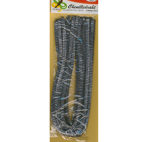 22030 Chenilledraht 8mm grau-schwarz geringelt 10 Stück