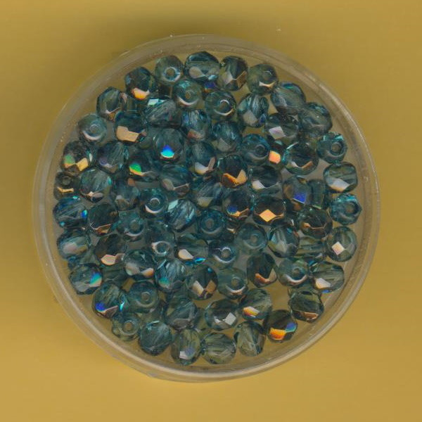 22601 Glasschliffperlen 4mm transparent türkis gold 100 Stück