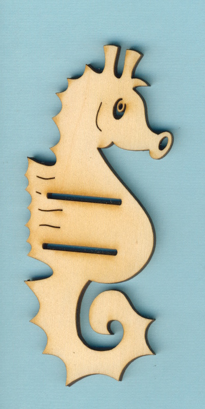 map5112 Holz Deko Seepferd mit 2 Schlitzen für Dekobänder 12cm