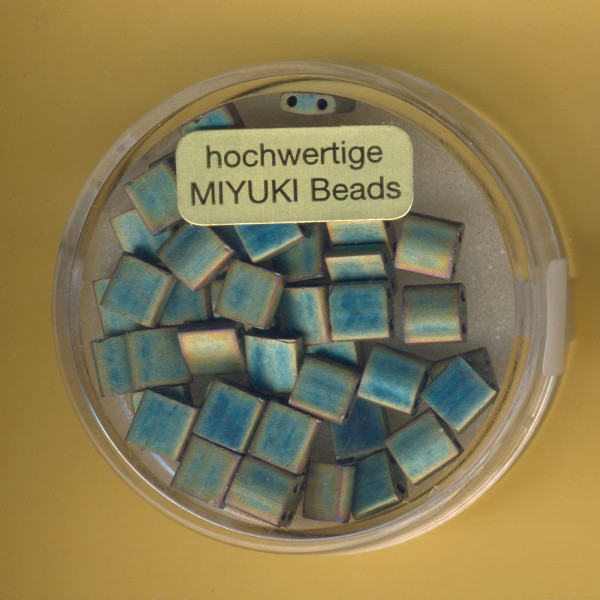 9666-214 Miyuki Tila Beads 5x5mm gold grün metallic matt 4g