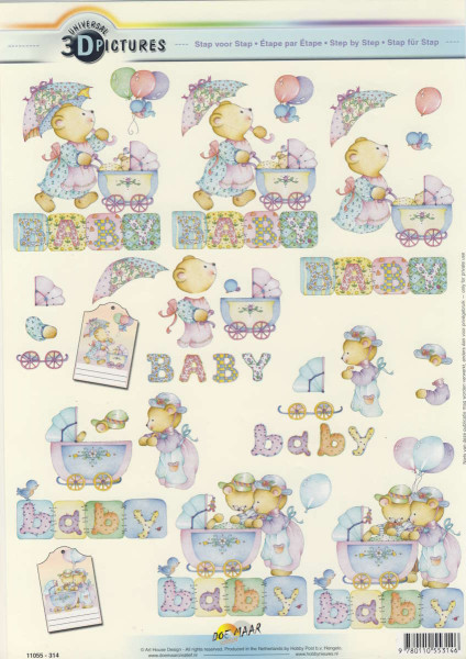 11055-314 3D Motivbogen A4 Bärchen Baby