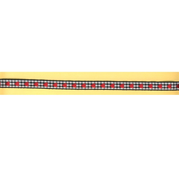 3822240 Karoband mit Herzen 10mm schwarz-rot lfd Meter
