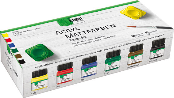 75600 Kreul Acryl-Mattfarben Basis-Set 6x20ml und Pinsel