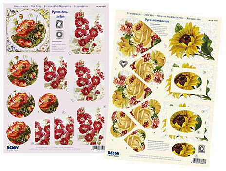 3D-Stanzbogen Mohn, Rosen, Sonnenblumen