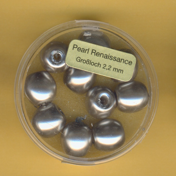 0790-10464 Großloch Glaswachsperlen 10mm grau 10 Stück