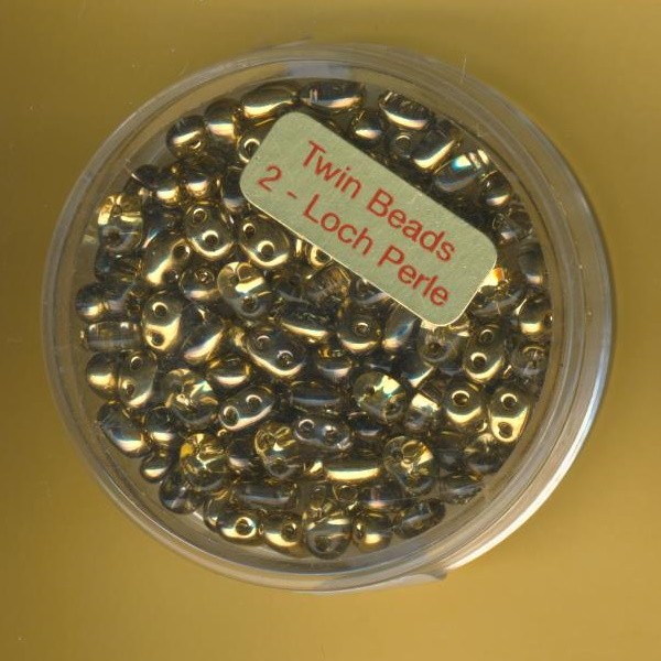 967105974 Glasperlen Twin Beads 2,5x5mm kristall goldfarben 8g