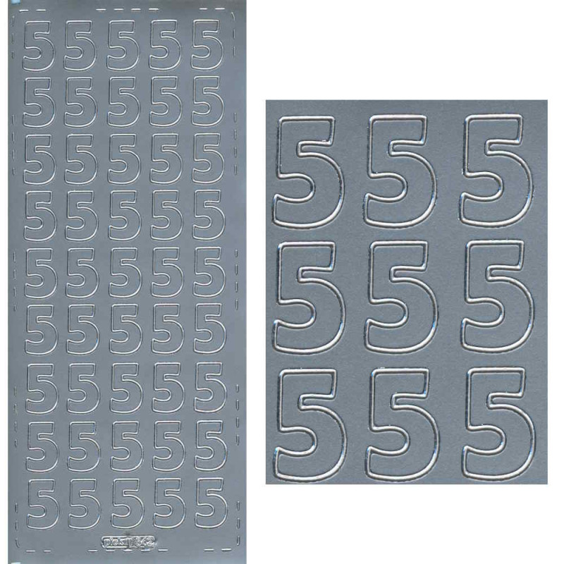 pu542s Sticker Ziffer 5 20mm silber