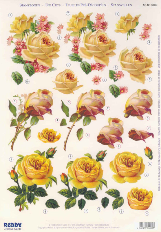 82099 3D Stanzbogen A4 Gelbe Rosen